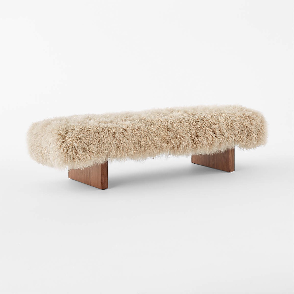 Taupe Serenity Sheepskin Upholstered Bench