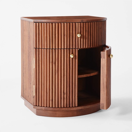 [FUR019] Contour Curved Acacia Wood Nightstand