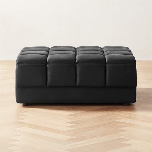 [FUR061] Obsidian Opulence Black Leather Ottoman