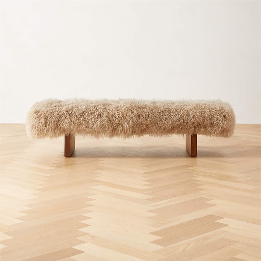 [FUR089] Taupe Serenity Sheepskin Upholstered Bench